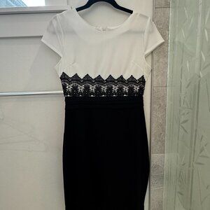 Designer Black and White Dress with Lace Accents